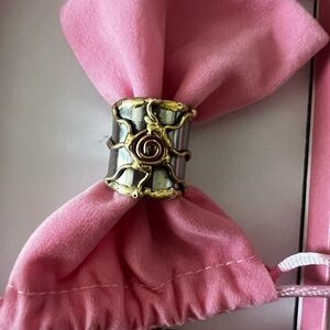 Mixed Metal Wide Cuff Bracelet • Sculpted Rose Swirl • Artisan Statement Jewelry